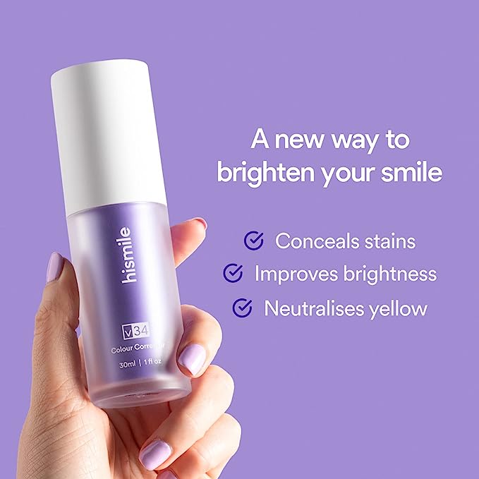 Hismile v34 Colour Corrector, Purple Teeth Whitening, Tooth Stain Removal, Teeth Whitening Booster, Purple Toothpaste -